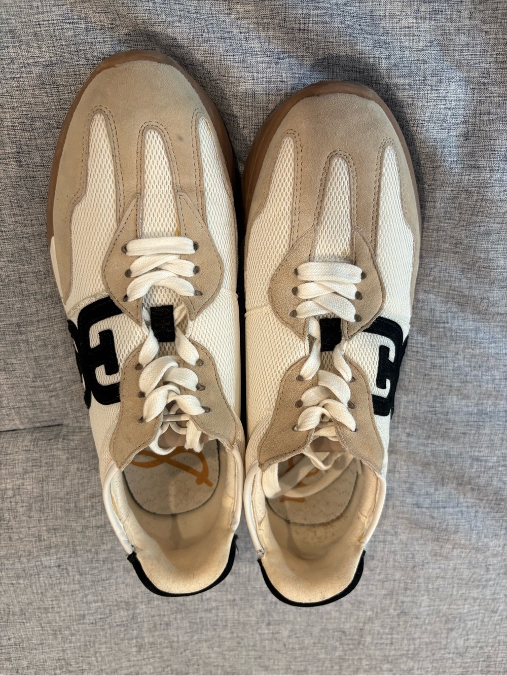 Sam Edelman White and Beige Sneakers with Black Accent